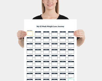 52 Week Weight Loss Tracker, 12 Month Weight Loss Journal, Weight Loss Goal Planner, Premium Weight Log Poster With Size Variations