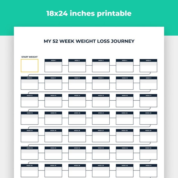Printable 52 Week Weight Loss Tracker 18x24 Poster 12 Month | Etsy