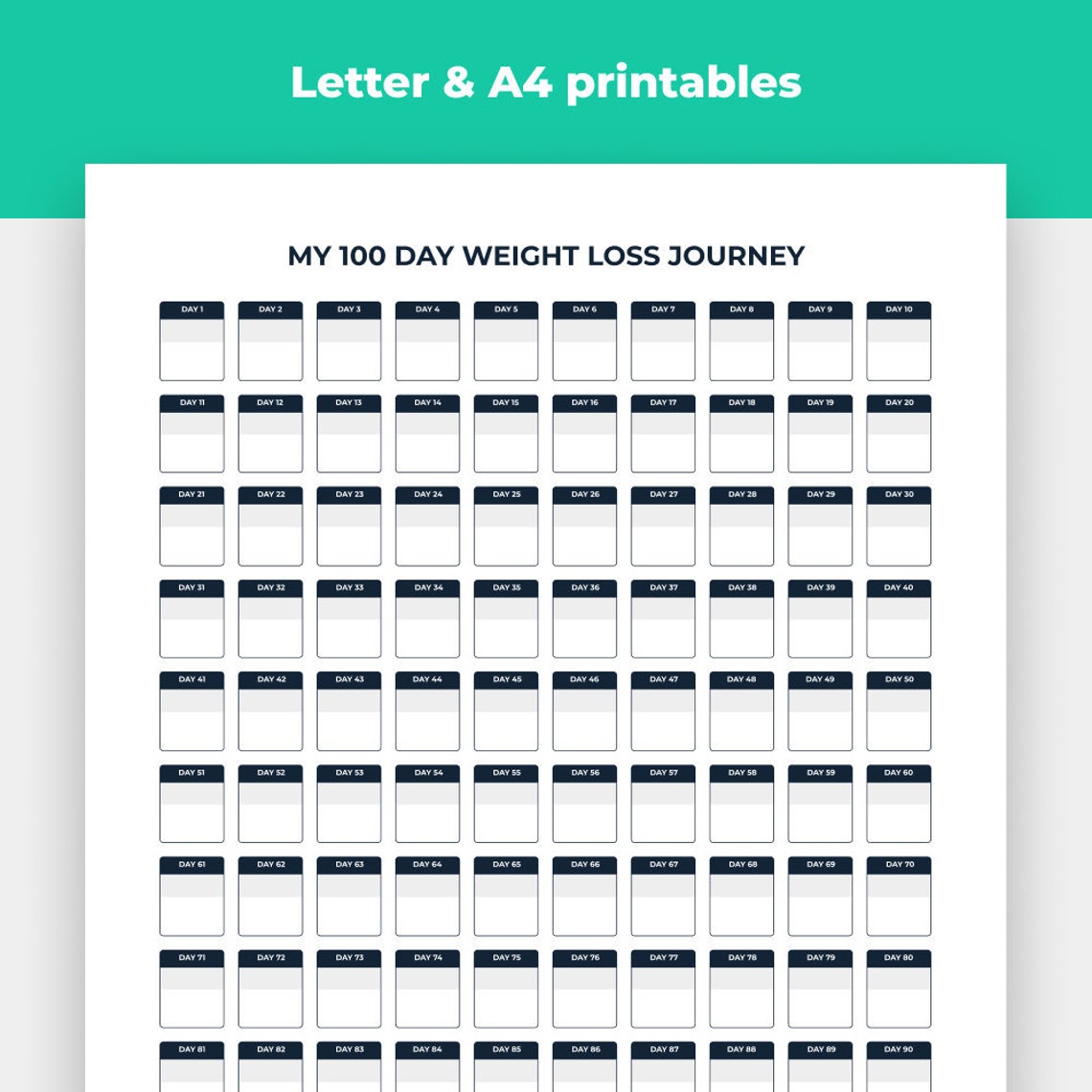 100 Day Weight Loss Tracker Weight Loss Journal Daily Weight Etsy