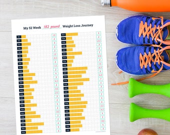 52 Week 10 Pound Weight Loss Tracker Printable, 12 Month Weight Loss Chart Printable, Weekly Weight Loss Planner, Weight Loss Progress Chart