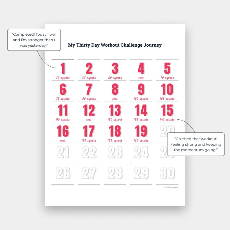 30 Day Workout Challenge Printable Exercise Tracker, Track Any 30 Day ...