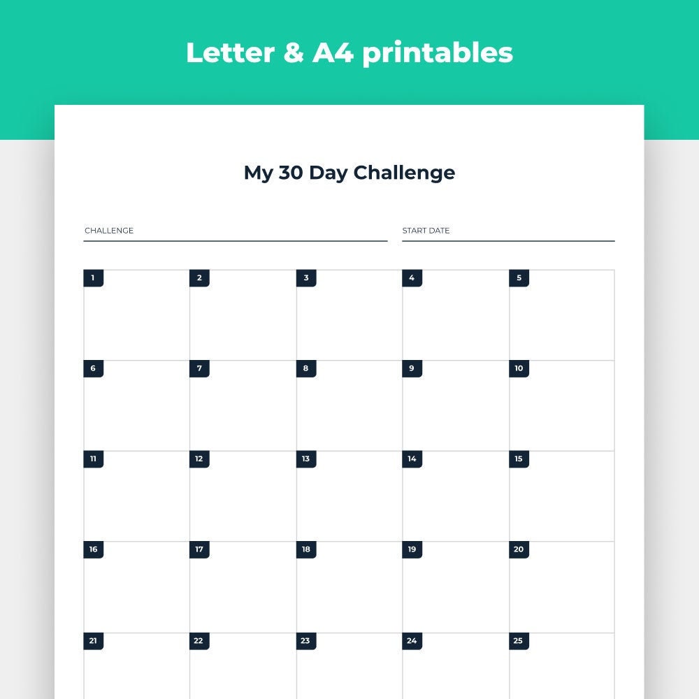 30 Day Challenge Printable Goal Tracker 30 Day Challenge - Etsy