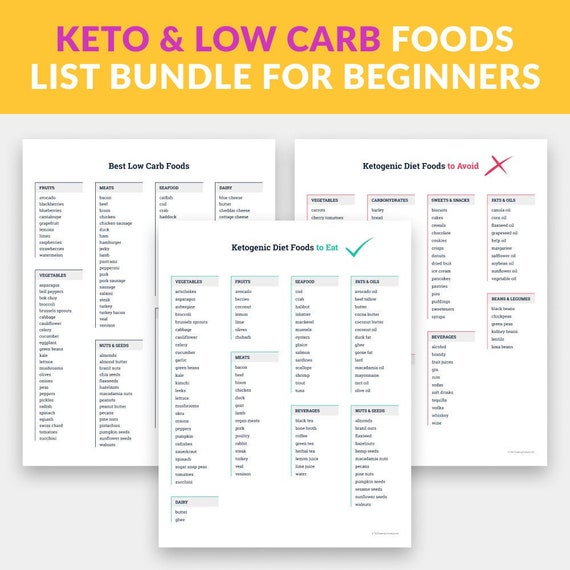 KETO & Low Carb Diet Foods List Bundle for Beginners Keto
