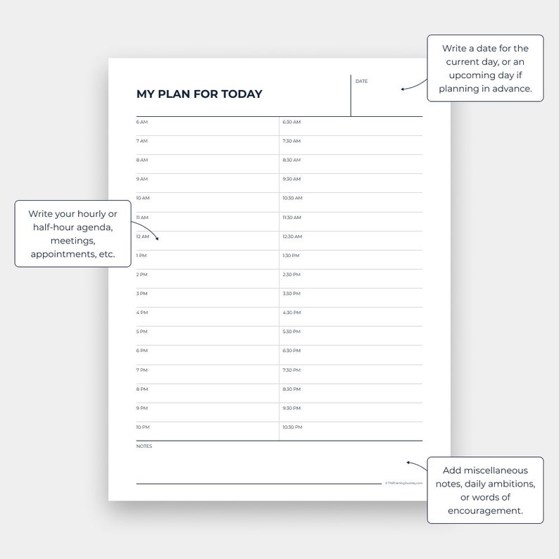 Minimalist 30 minute Daily Planner Printable Insert Digital | Etsy