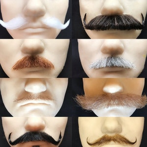 False mustache, any style, any color  and material for cosplay, theatre and movies or every day