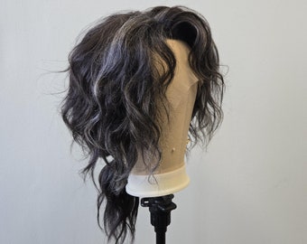Men's wig, dark brown with a gray streak