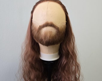 Set of red wig, short fake beard and mustache. In stock.