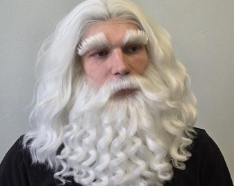 Santa's or Zeus's set of wig , fake beard, fake mustache and eyebrows