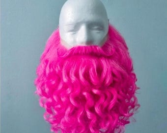Custom Order. Hot Pink Curly Costume Beard and Mustache.