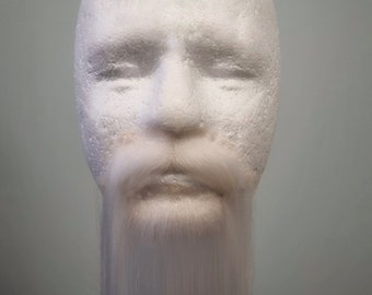 Set of white long fake beard and mustache