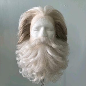 Santa&#39;s set. Set of wig, fake beard, fake mustache.