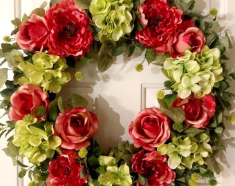 Floral Wreath For Front Door, Summer Wreath, Spring Wreath, Mother's Day Gift, Floral Wreath, Bright Spring Wreath