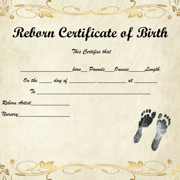 Reborn Baby Doll Birth Certificate Etsy