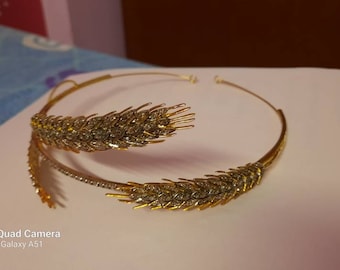 Wheat Tiara Crown with Victorian Diamond, Sterling Silver 925