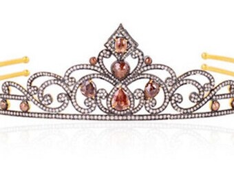 Silver, Beautiful Rose cut Daimond & Ruby Tiara Crown