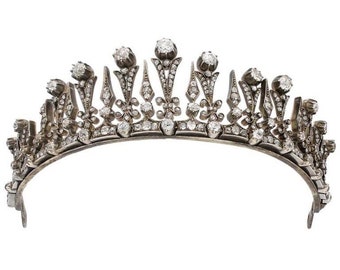 925 sterling Silver, Rose Cut Diamond Tiara Crown