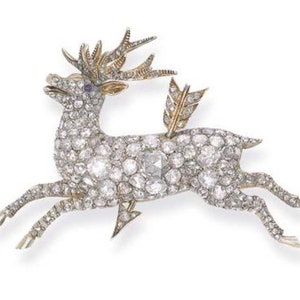 Diamant Hirsch Brosche mit Rosenschliff Diamant. Sterlingsilber 925.