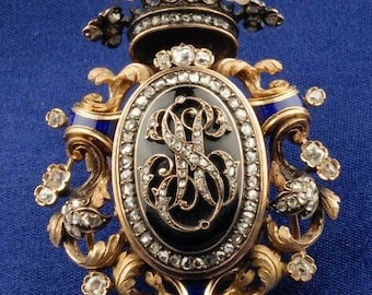 Antique Brooch & Pendant with Victorian Diamond, 925 Sterling Silver