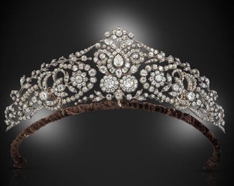 Wedding Tiara + Necklace with Natural Victorian Diamond, 925 Sterling Silver, wedding special