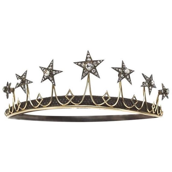 Antique Silver Star Tiara Crown Studded With Moissanite  display picture 3