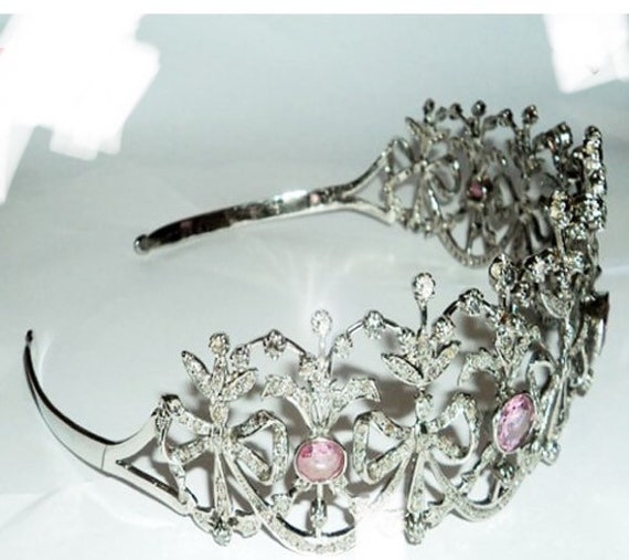 Silver, Rose Cut Diamond & Pink Sapphire Tiara Crown - Etsy