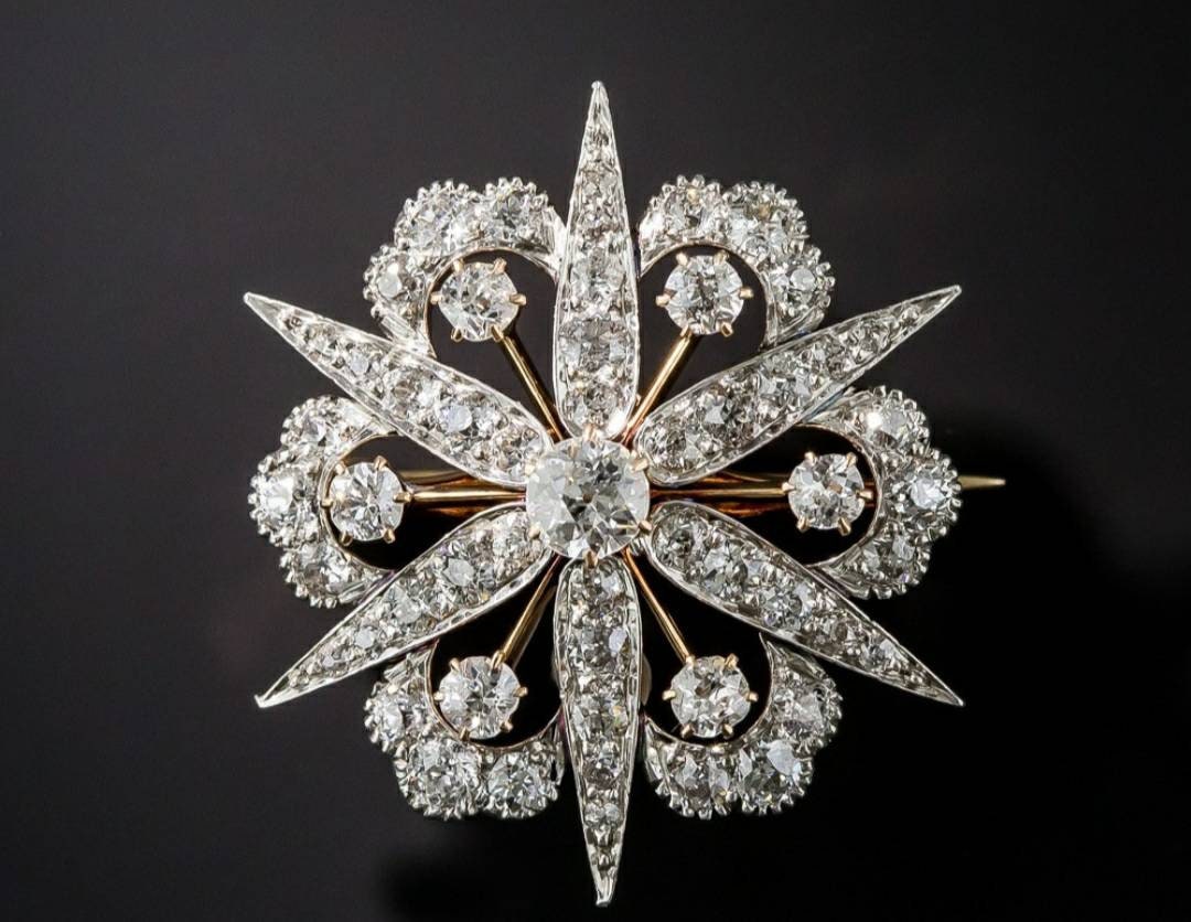 925 sterling Silver, Victorian Diamonds Brooch & Pendent