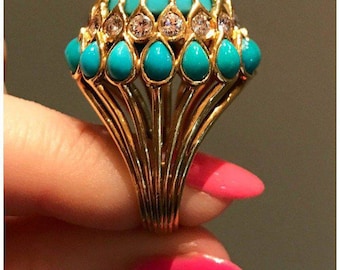Handmade Sterling Silver Ring: Turquoise & Moissanite Diamond