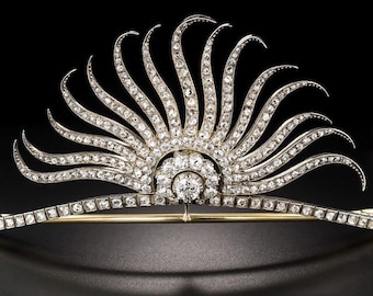 Corona nuziale con diamante vittoriano naturale, argento sterling 925