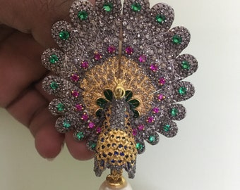 Antique Peacock Brooch & pendant with Natural Diamond,925 Sterling Silver
