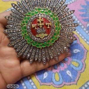 Antique Brooch with Natural Diamonds, 925 Sterling Silver