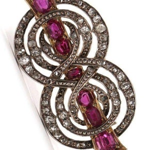 Natural Diamond Brooch with Ruby, Sterling Silver 925