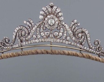 Wedding Diamond Tiara Crown with Natural Victorian Diamond, Sterling Silver 925