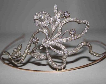 Tiara Crown with Natural Diamonds, Sterling Silver 925 wedding Special