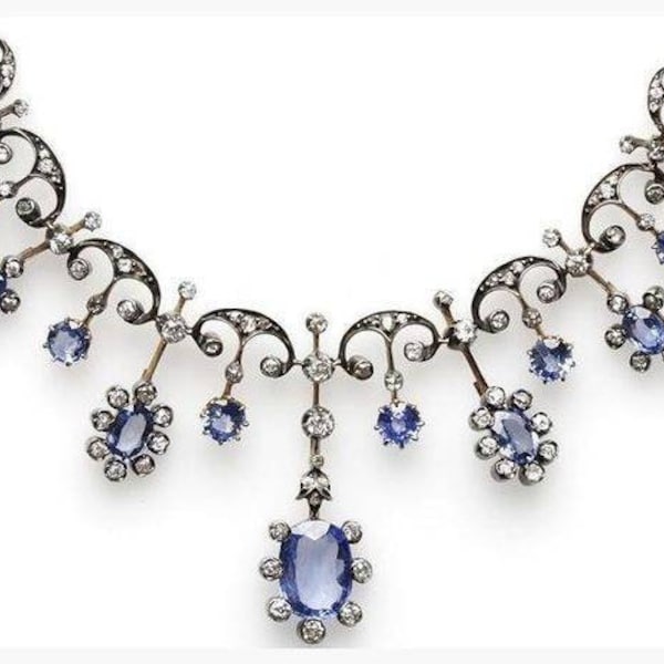 925 Sterling Silver Victorian Diamond Necklace