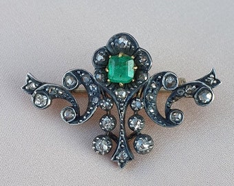 Antique Brooch with Natural Victorian Diamond, 925 Sterling Silver, Christmas Special Gifts