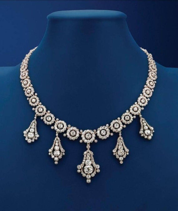 Antique Style Silver Necklace Studded with American Diamond, 925 Sterling Silver (wedding Special)