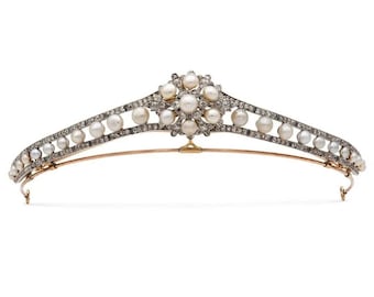 Wedding Tiara crown with Natural Victorian Diamond, 925 Sterling Silver, Wedding Special