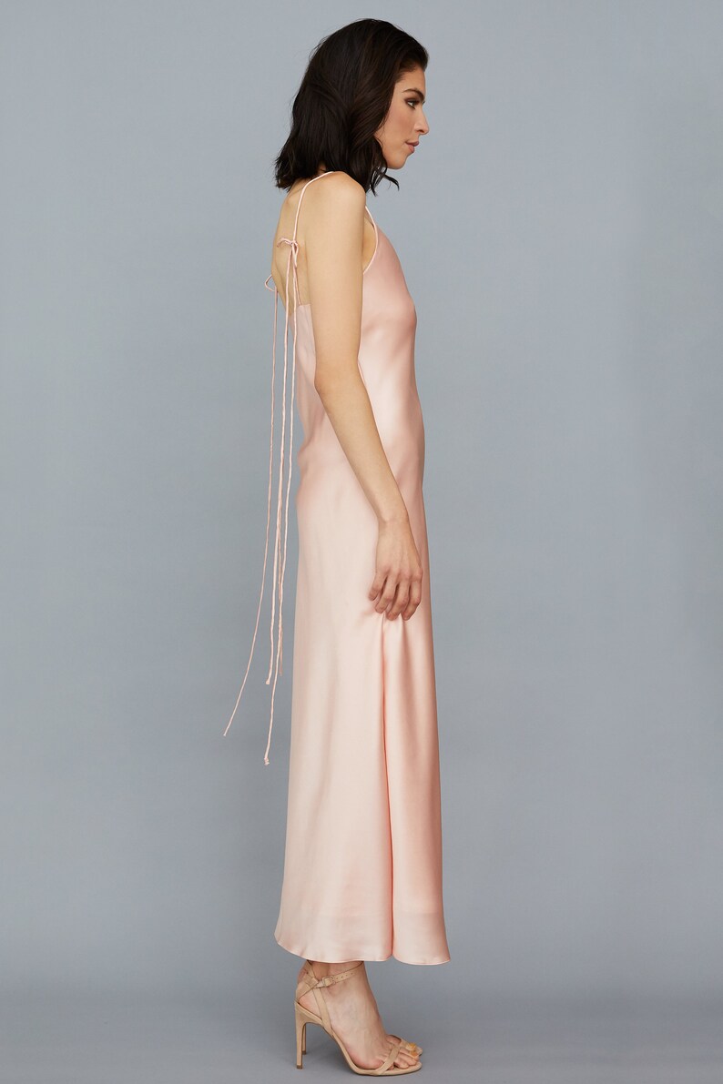 Blush Maxi Silk Satin Slip Dress Wedding Guest Dress Etsy