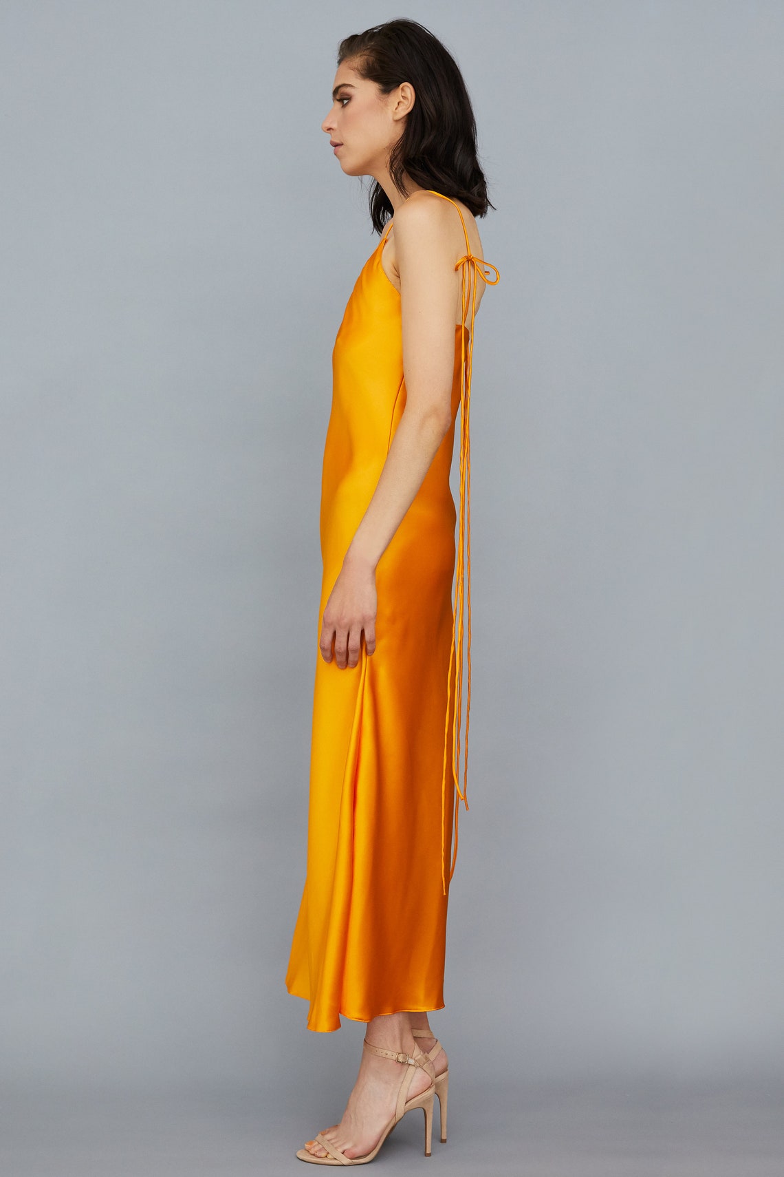 Orange Silk Satin Long Dress Silk Bridesmaid Dress Silk | Etsy