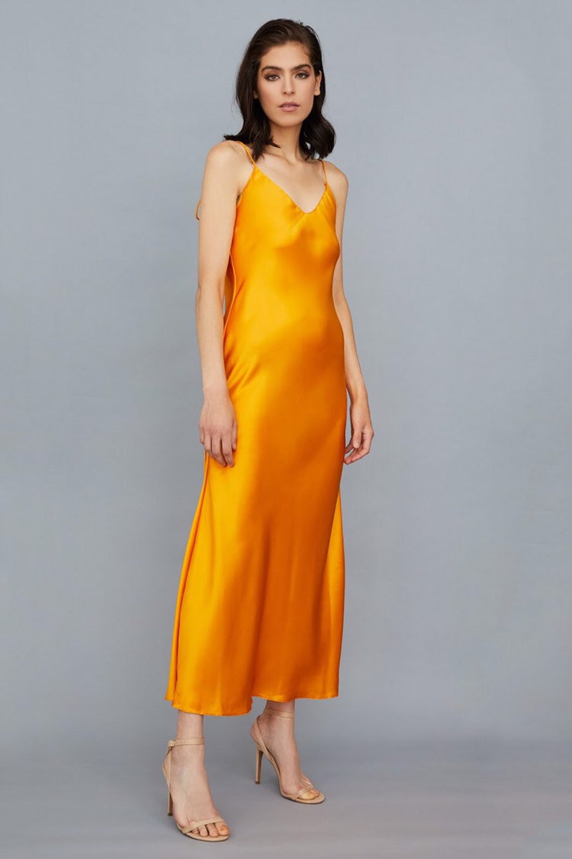 Orange Silk Satin Long Dress Silk Bridesmaid Dress Silk | Etsy