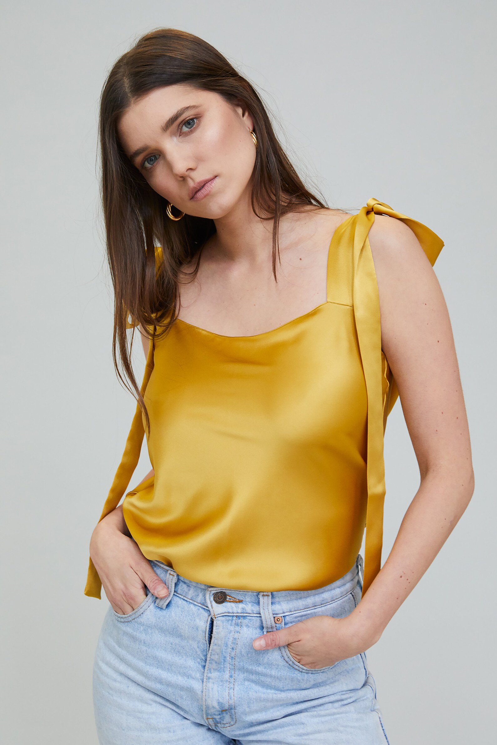 Yellow Silk Satin Top Elegant Silk Camisole Top Party Wear Etsy