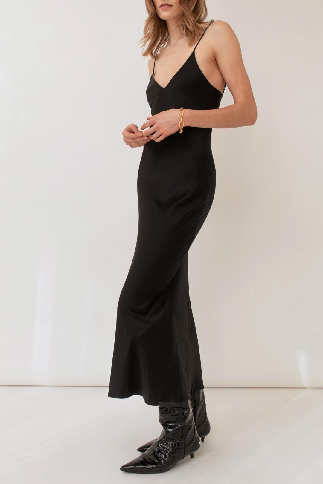 Full Sleeve Bias Dress Black Satin main image 0