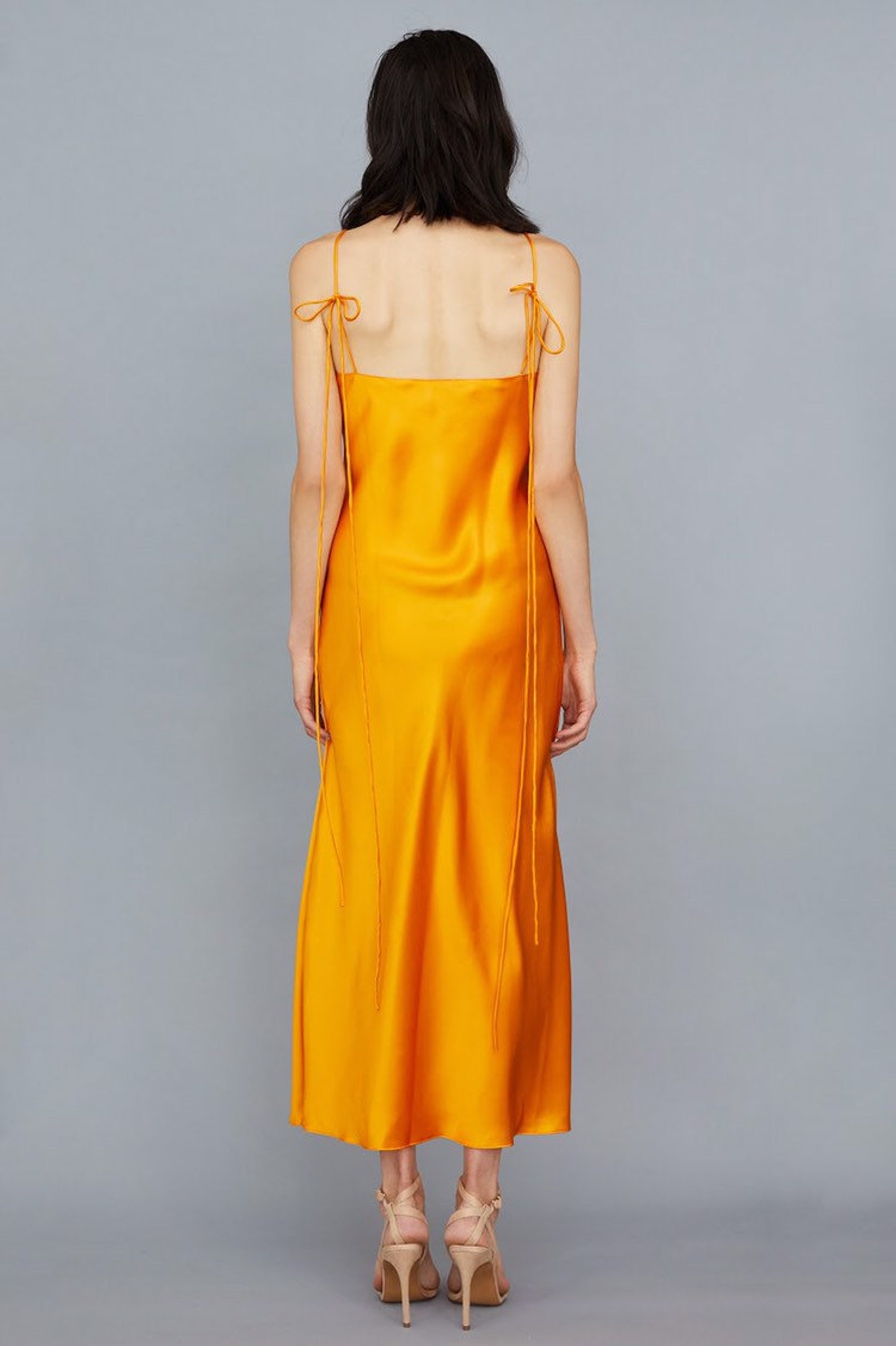 Orange Silk Satin Long Dress Silk Bridesmaid Dress Silk | Etsy