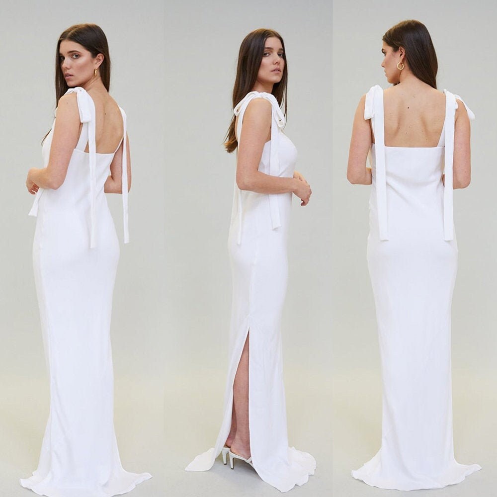 Satin Slip Dress White Silk Slip Dress Beach Wedding Dress Etsy