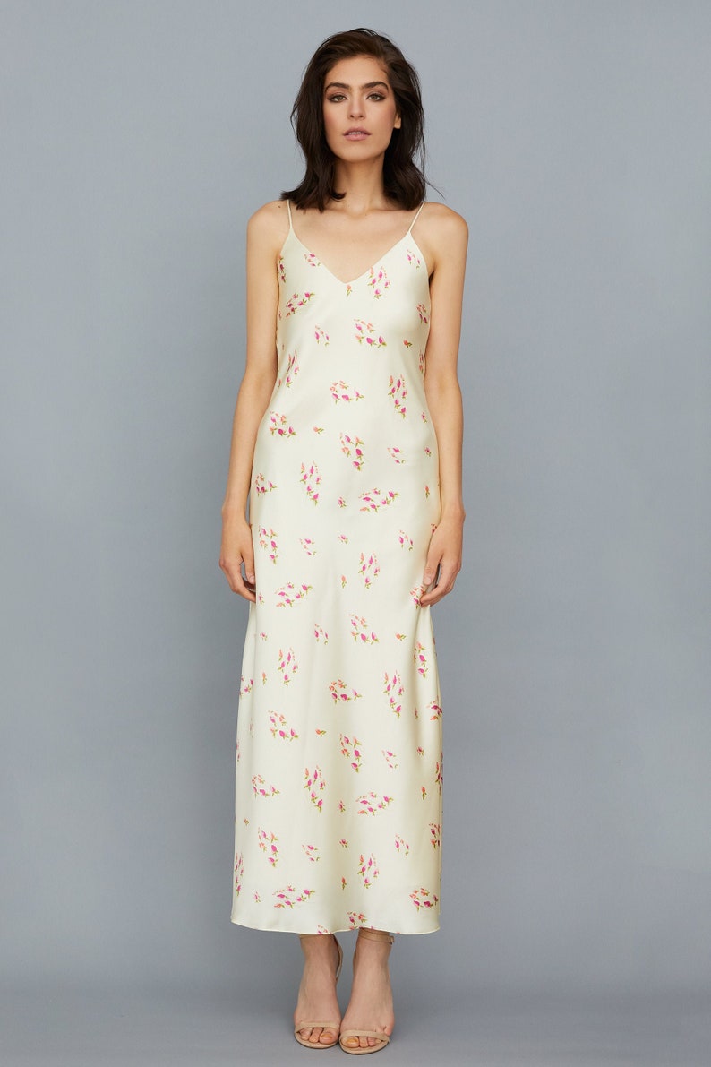 Floral Silk Slip Dress Bias Cut Charmeuse Dress Ivory Silk Etsy