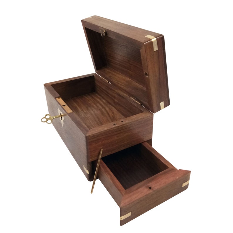 Caja de joyería artesanal sistema de bloqueo de madera / | Etsy