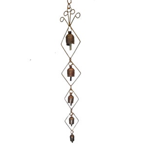 India Meets India Vintage Handmade Brass Wind Chime Hangings Antique Distressed Finish by Indian Artisans (5 Bells)