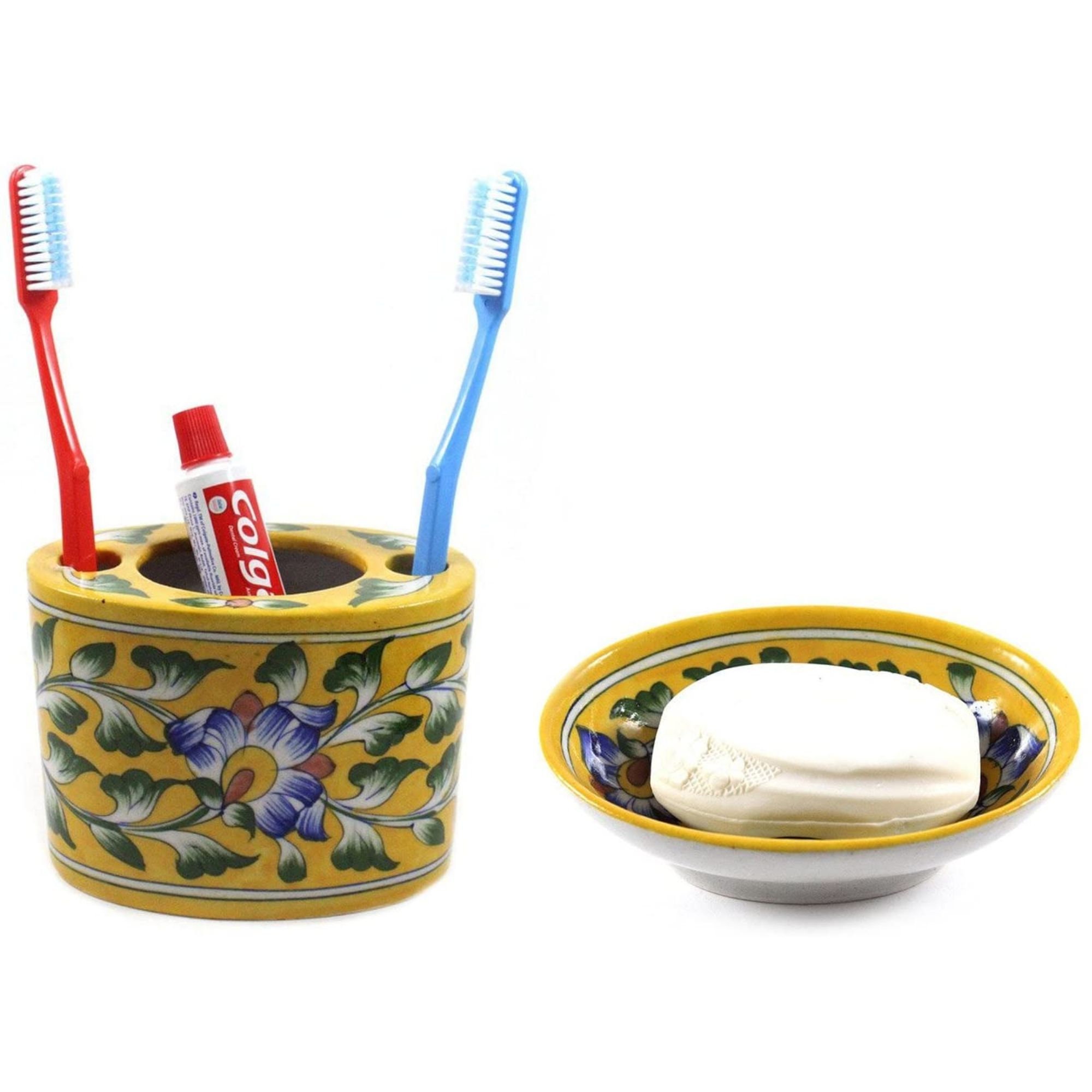 India Meets India Ceramic Soap Dish and Toothbrush Holder Bathroom