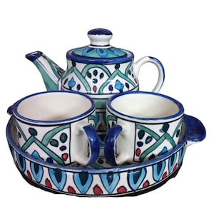 Ensemble de bouilloires en céramique peintes à la main India Meets India 1 bouilloire 2 tasses 1 plateau