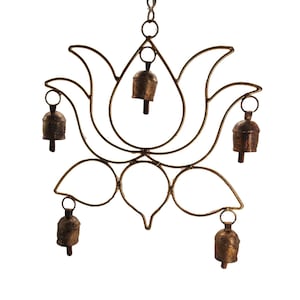 India Meets India Vintage Handmade Brass Wind Chime Hangings Antique Distressed Finish by Indian Artisans (5 Bells)